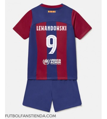 Barcelona Robert Lewandowski #9 Primera Equipación Niños 2023-24 Manga Corta (+ Pantalones cortos)